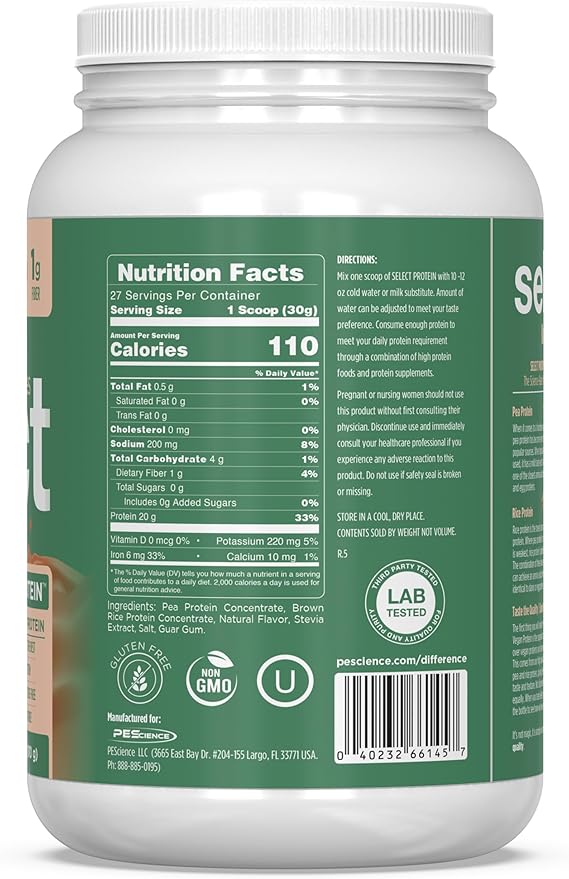 PEScience Select Vegan Protein Powder, Plant Based Protein Powder, Amazing Taste, Smooth Texture, Pea and Brown Rice Blend, Dairy Free, Lactose Free, Gluten Free - Cinnamon Delight, 27 Servings