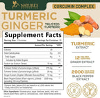 Turmeric Curcumin Supplement Gummies - 95% Curcuminoids with Turmeric & Ginger, Black Pepper for Best Absorption, Nature's Vegan Joint Support, Non-GMO, Gluten Free, Tasty Peach Flavor - 60 Gummies