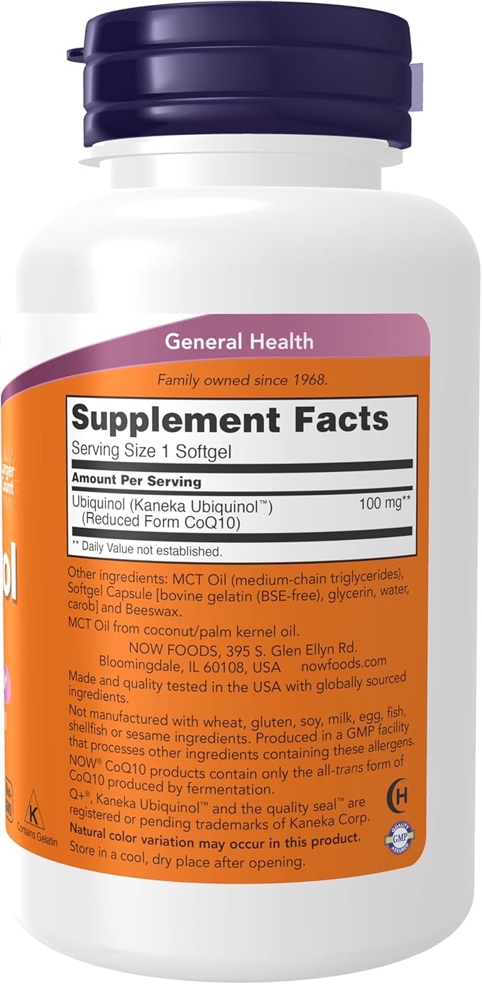 Now Supplements, Ubiquinol 100 mg, High Bioavailability (The Active Form of CoQ10), 120 Softgels
