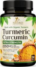 Turmeric Curcumin Supplement 2350mg - 95% Curcuminoids with Organic Turmeric & Ginger, BioPerine Black Pepper for Best Absorption, Nature's Vegan Joint Support, Non-GMO, Bottled in USA - 240 Capsules