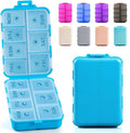 NEW Foldable & Double Protection Portable Weekly Pill Organizer 2 Times A Day with Etched Labels, AM PM 7 Day Week Medicine Box, Daily Travel Pill Case Holder Dispenser for Vitamin, Supplement - Blue