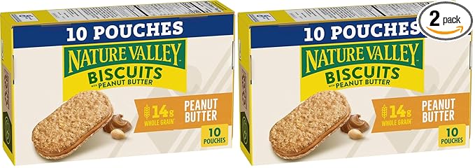 Nature Valley Biscuit Sandwiches, Peanut Butter, Snack Bars, 10 Bars, 13.5 oz (Pack of 2)