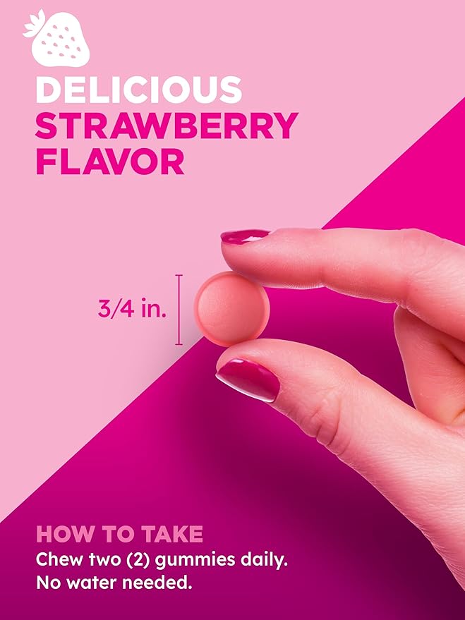 PINK Hair Skin Nails Gummies | Plus 2,500 mcg of Biotin | 60 Count | Non-GMO & Gluten Free Vitamins for Women | Strawberry Flavor