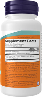 Now Supplements, Magnesium Glycinate with BioPerine, 60 Veg Capsules