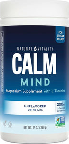 Natural Vitality Calm Mind, Magnesium Citrate + L-Theanine Powder, Supplement for Stress Relief, Gluten Free & Vegetarian, Unflavored, 12 oz.