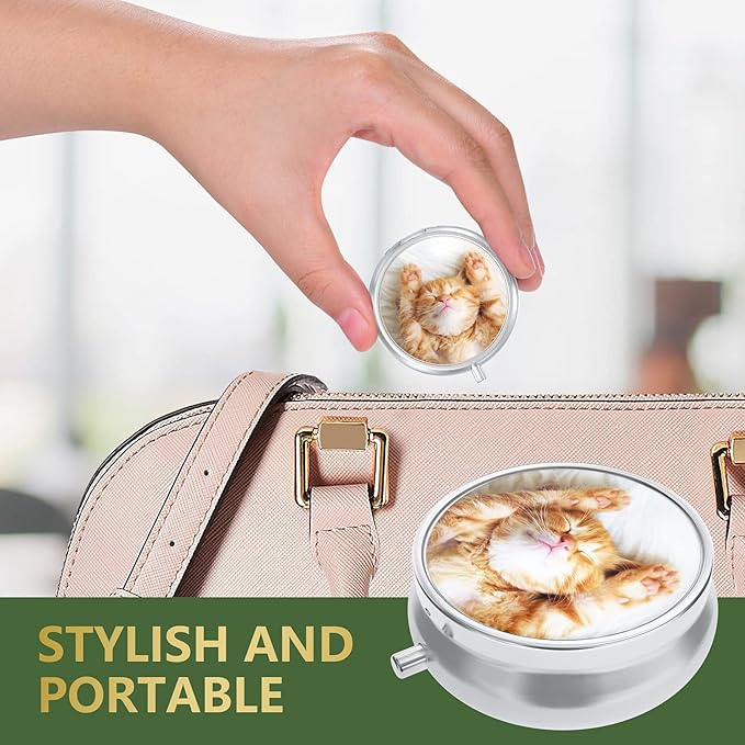 Nipichsha Pill Box, Small Pill Case for Purse & Pocket, Cute Travel Medicine Organizer, Portable Medicine Container Holder to Hold Vitamins, Medication, Fish Oil & Supplement,Cute Cat