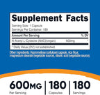 Nutricost N-Acetyl L-Cysteine (NAC) 600mg, 180 Capsules - Non-GMO, Gluten Free