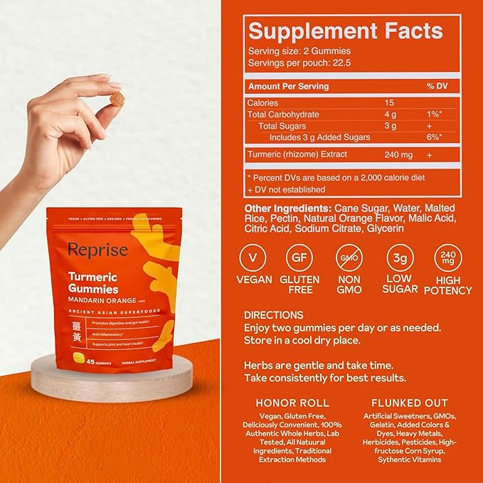 Turmeric Gummies for Women | Curcumin Supplement Gummies for Inflammation | Turmeric Supplement for Adults | Natural Curcumin, Low-Sugar, Vegan, Mandarin Orange Flavor, 45 Count (Pack of 3)