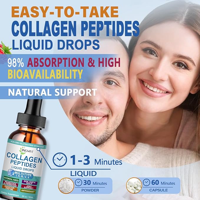 Collagen Peptides Liquid Drops, Multi Collagen Peptide for Skin Hair Nail Joints Bones Gut Health, Hydrolyzed Liquid Collagen Peptides w/Glucosamine Chondroitin MSM Biotin Vitamins for Women and Men