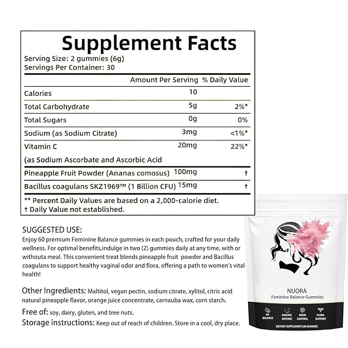Feminine Balance Gummies for Women’s,Premium Feminine Balance Gummies， Vegan Hawaiian Pineapple, pH Balance, Healthy Odor, Flora and Immune Support, Vaginal Health Support,60 Gummies