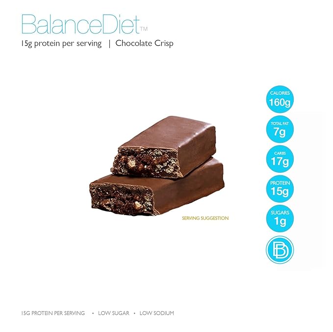 BalanceDiet™ | Protein Bar | 15g of Protein | Low Carb | 7 Bar Box (Chocolate Crisp)