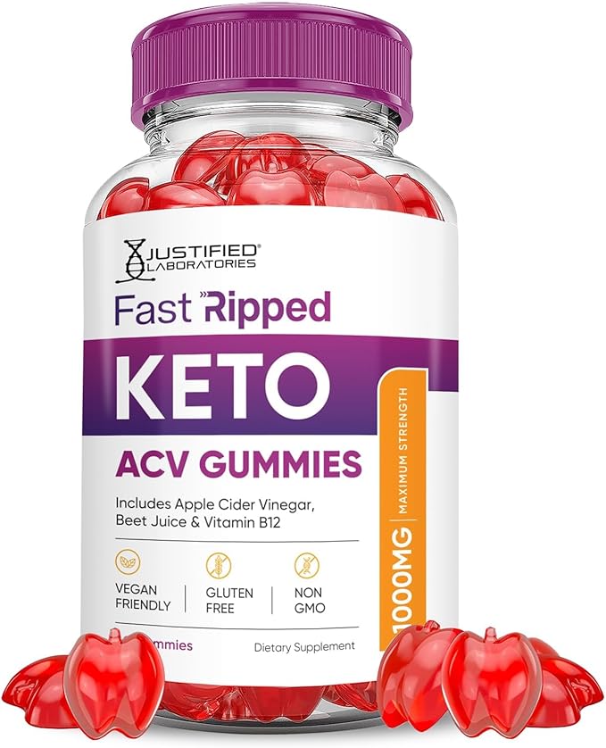 Justified Laboratories Fast Ripped Keto ACV Gummies Advanced Formula 1000MG Fast Ripped Keto Gummies Apple Cider Vinegar Formulated with Pomegranate Beet Juice Powder B12 Vegan Non GMO 60 Gummys