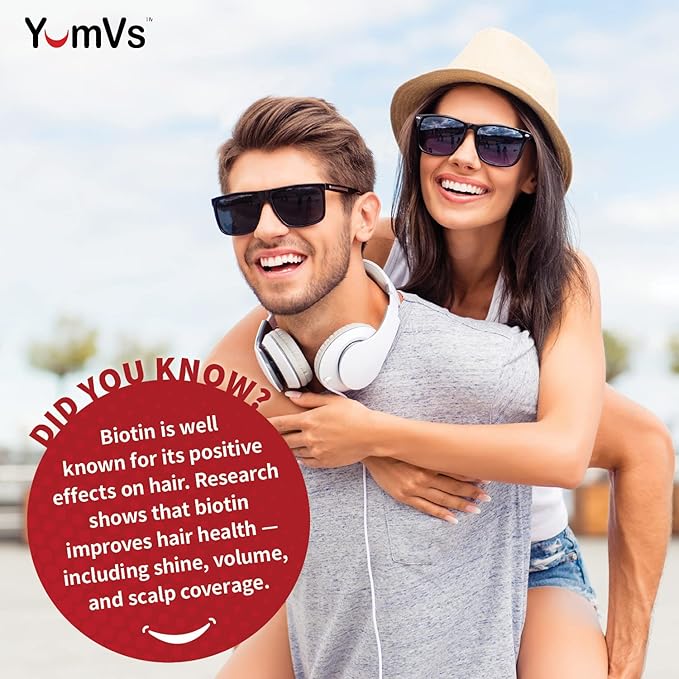 YUM-V's Biotin Gummies – High Potency Biotin Vitamins 5,000 mcg – Natural Raspberry Flavor Hair Vitamins – Kosher Hair Skin and Nails Gummies (100 Count)