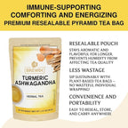 BREWIX, Turmeric Ashwagandha Herbal Tea Bags (20 Pyramid Tea Bags) Adaptogenic Herbs for Stress & Mood Support | Evening Calm & Sleep Support | Real Ingredients From India, Caffeine Free & Naturally Gluten Free | 100% Pure Herbal Blend Packed in Reseal...
