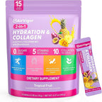 Electrolyte Collagen Powder Packets, 10g Collagen Protein Drink Mix for Hydration Recovery, Zero Sugar 2-in-1 Post Workout Rehydration, Joint Skin Muscle Support, 5 Vitamins, Tropical Fruit
