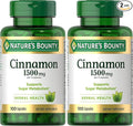 Nature's Bounty Cinnamon Capsules, Herbal Supplement, Supports Sugar Metabolism, 1500mg, 100 Capsules (Pack of 2)