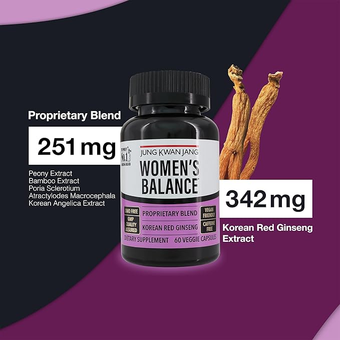 JUNG KWAN JANG Women's Balance with Korean Red Ginseng for Energy Level, Digestive System, and Cognitive Health Supplement, 60 Capsules