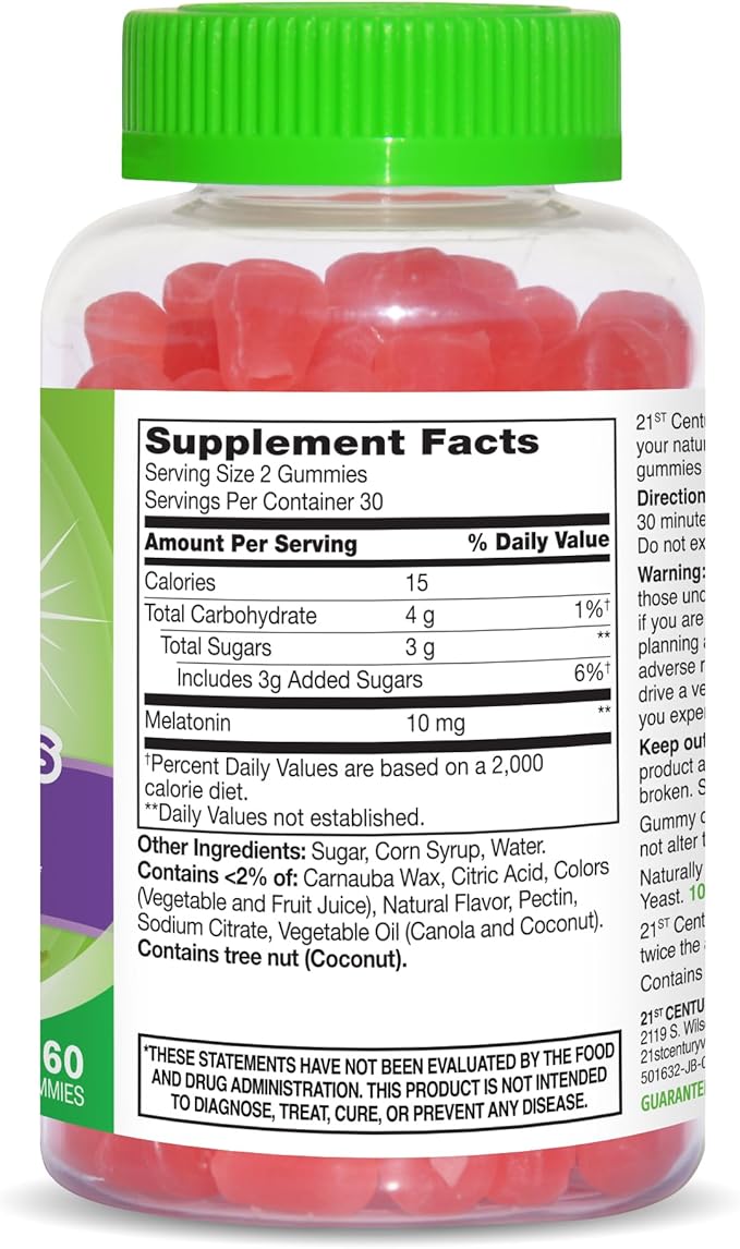 21st Century Healthcare VitaJoy Extra Strength Melatonin 10 mg Gummies, Strawberry, 60 Count, Red, 0.43 pounds, (Pack of 1)