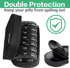 Serfeymi Weekly Travel Pill Organizer 2 Times A Day AM PM Upgraded Black Pill Box 7 Day with Portable Zipper Canvas Pill Case, Medicine Organizer for Pills, Vitamins, Supplements, Fish Oils - Black 01