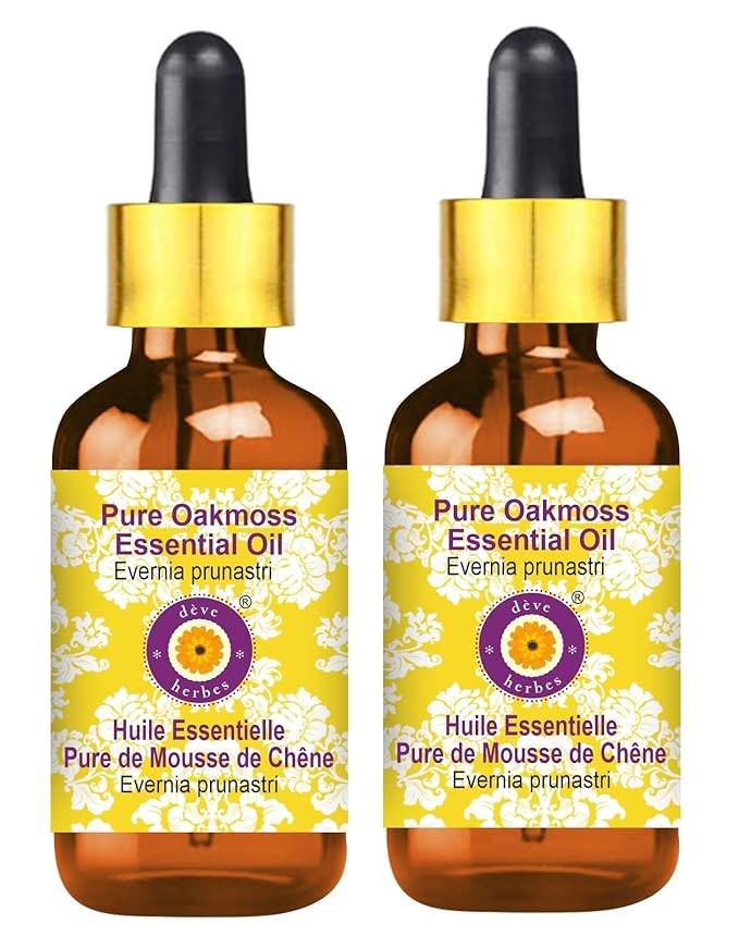Deve Herbes Pure Oakmoss Essential Oil (Evernia prunastri) with Glass Dropper Steam Distilled (Pack of Two) 100ml X 2 (6.76 oz)