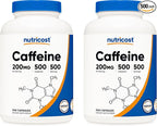 Nutricost Caffeine 500 Capsules, 200mg Per Capsule (2 Bottles)