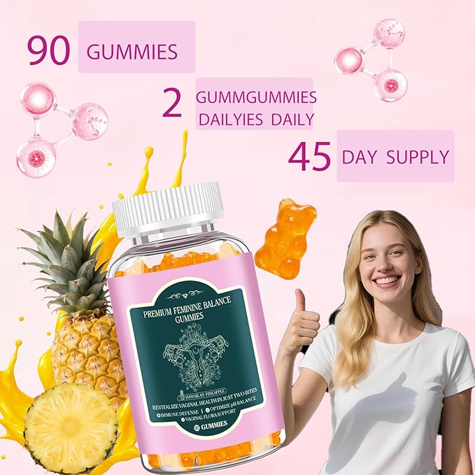 Hotvox Premium Feminine Balance Gummies,Probiotic Gummies,PH Balance & Gut Health Support,Boosts Immune System, Nurtures Women's Health, Pineapple Flavor Vegan Gluten-Free, 90 Count