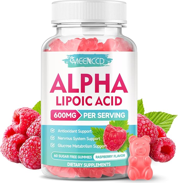 MEENCCD Alpha Lipoic Acid Gummies 600mg - ALA Supplement for Antioxidant Support, Vegan, Sugar-Free, Raspberry Flavor, 60 Count
