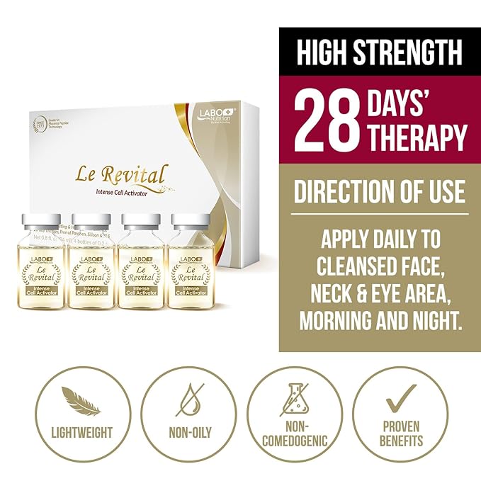 LABO Nutrition Le Revital Concentrated Nano Placenta Extract Serum Essence from Japan – Hydrating, Glowy, Moisturizing for Face Wrinkles, Dull Skin, Tone, Soothing & Skin Barrier Strength | 4 Vials