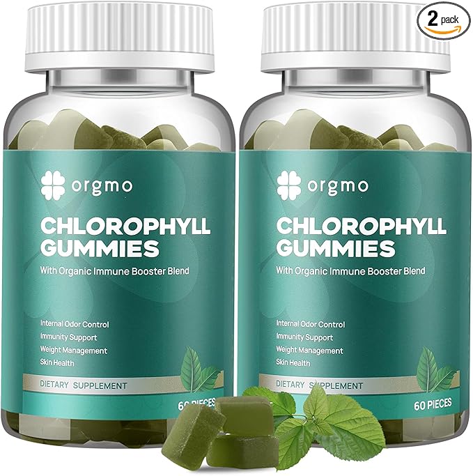 Chlorophyll Gummies for Body Odor Sugar Free, Internal Deodorant Supplement for Women/Men with ACV Chlorella Spirulina Vitamin D, Vegan Immune & Digestion Support Gummies
