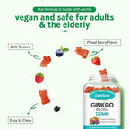 Ginkgo Biloba Gummies for Women and Men, Brain Supplement Improve Better Mood and Focus, Vegan Mixed Berry Flavor 60 Count