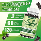 Oil of Oregano Gummies with Black Seed Oil + Vitamin D3, Oregano Oil High Carvacrol, Immune & Digestive Support, Antioxidant Support, 120 Gummies