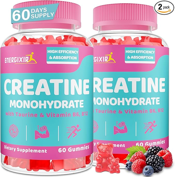 Creatine for Women, 120 Counts Creatine Monohydrate Gummies - No Bloating - Creatine Pre and Post Workout Chewables Supplement with Taurine & B6 - for Recovery, Strength, Energy & Booty, Performance