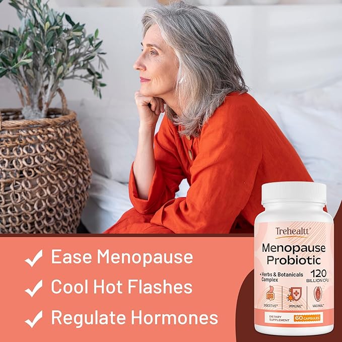 Menopause supplements for women, 120 Billion CFU Probiotic, 13-in-1 Herbs & Botanicals Complex, for Hormone Menopause, Hot Flashes, Night Sweats, Mood Swings, Sleep Disturbances, Vegan, 120 Caps
