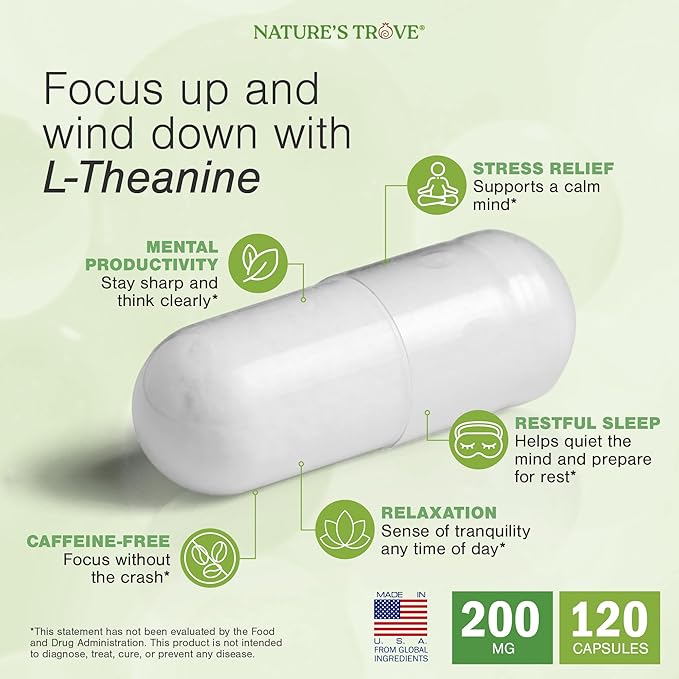 Nature's Trove L-Theanine 200mg 120 Vegetarian Capsules