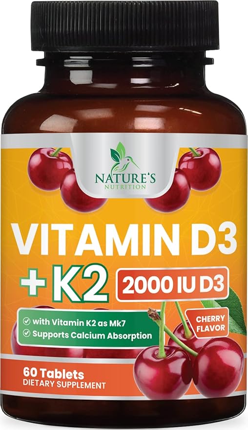 Vitamin D 2000 IU 50mcg Per Tablet - Vitamins D3 & K2 (MK7) Complex Supplement for Bone, Teeth, Muscle, Calcium Absorption, Supports Immune & Heart Health, Chewable Formula USA Bottled - 60 Tablets