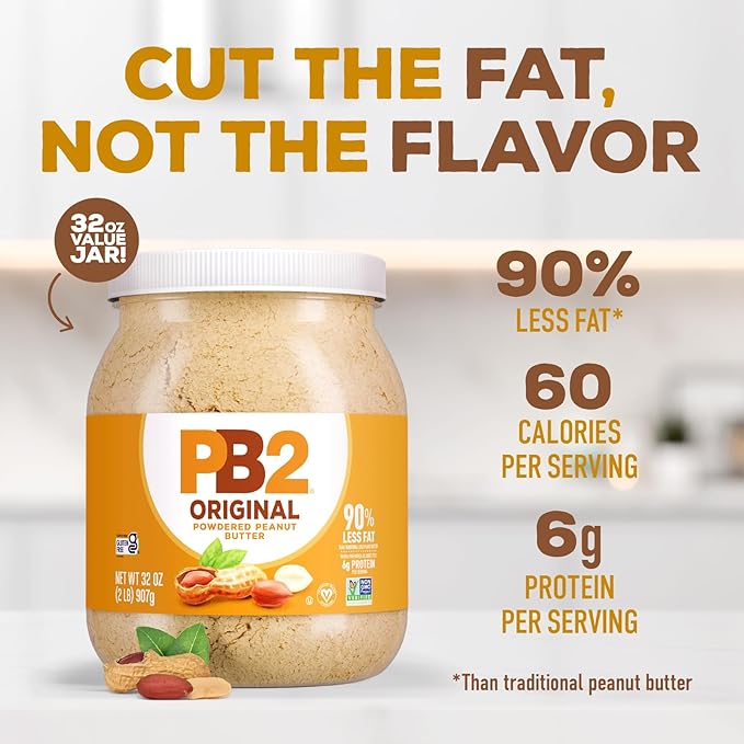 PB2 Original Powdered Peanut Butter - [32 Ounce Jar] 6g of Protein, 90% Less Fat, Certified Gluten Free, Only 60 Calories per Serving, Perfect for Protein Shakes, Smoothies, and Low-Carb, Keto Diets