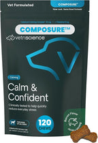 VetriScience Calm & Confident Chews, Composure Clinically Tested Calming and Anxiety Supplement for Dogs, Reduce Stress and Fear, Ideal for Thunderstorms, Fireworks and Travel, Bacon, 120 Count