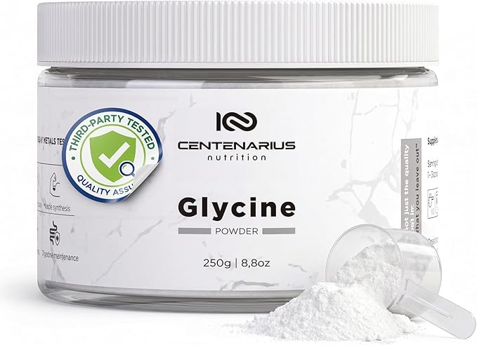 Premium Glycine Powder 250g | Amino Acids Supplement for Post Workout Muscle Recovery, Digestion, Sleep Aid + More - Vegan, Additive-Free, Third-Party Tested | Centenarius Nutrition