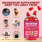 Magnesium Glycinate Gummies 600mg, Chewable Sugar Free Magnesium L-threonate Gummies with Vitamin D, B6, and CoQ10 for Sleep, Relaxation, Brain and Muscle, 60 Days Supply for Men & Women