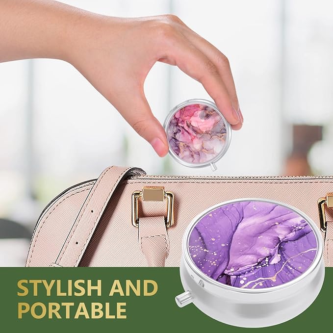 3 Pack Pill Box, Small Pill Case for Purse & Pocket, Cute Travel Medicine Organizer, Portable Medicine Container Holder to Hold Vitamins, Medication, Fish Oil & Supplement, Light Luxury Marble