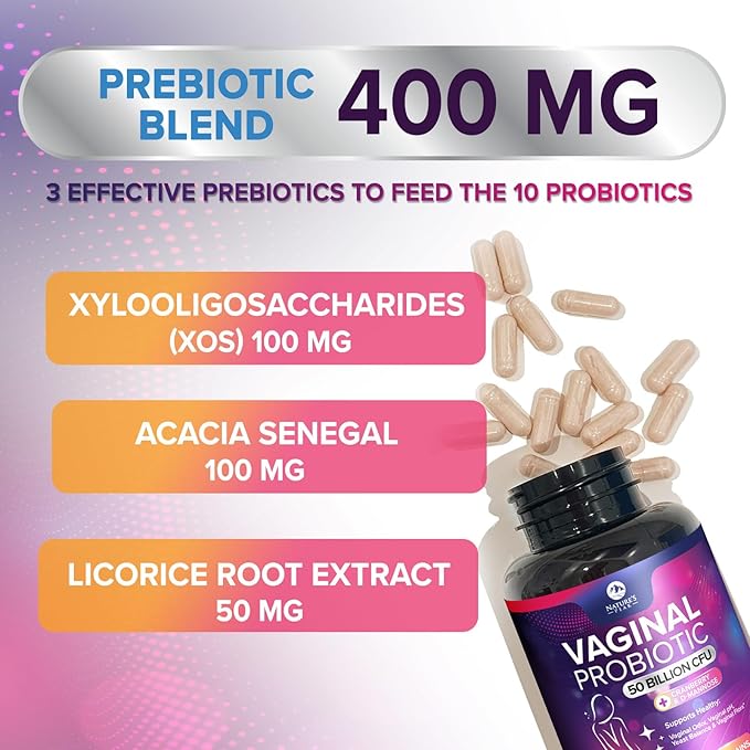 Vaginal Probiotics for Women pH Balance with Prebiotics - 50 Billion CFU - 10 Unique Feminine Strains, Cranberry & D-Mannose for Women's Probiotic Vag Health, Supplement Bottled in USA - 120 Capsules