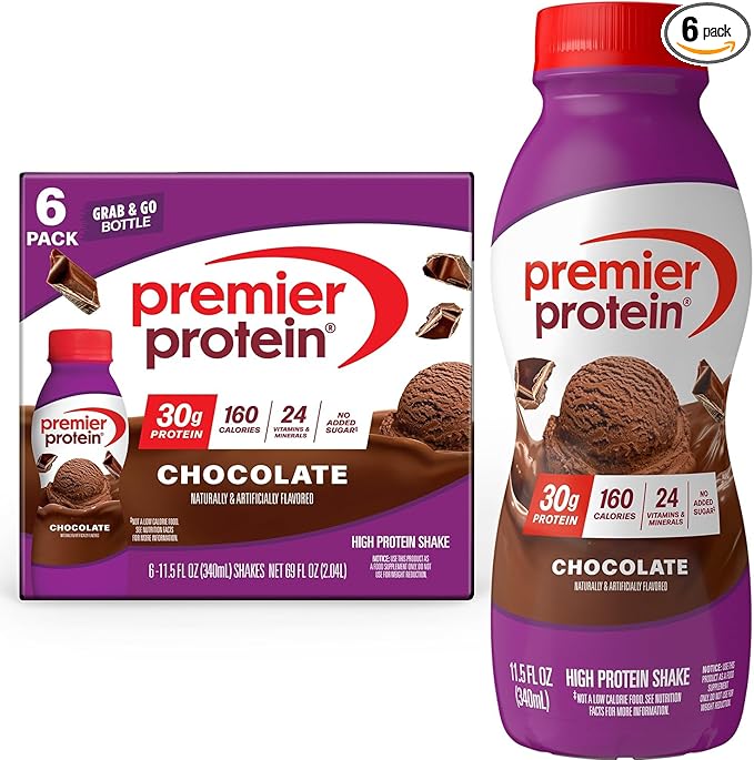 Premier Protein Shake, Chocolate, 30g Protein, No Added Sugar, 24 Vitamins & Minerals to Support Immune Health, 11.5 fl oz, 6 Pack
