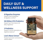Digestive Enzymes Supplement with 100 Billion CFU Organic Probiotic & Prebiotic - Multi-Enzyme Formula for Women & Men - Supports Digestive & Gut Health, Aids Protein, Carb & Dairy Digestion, 60 Caps