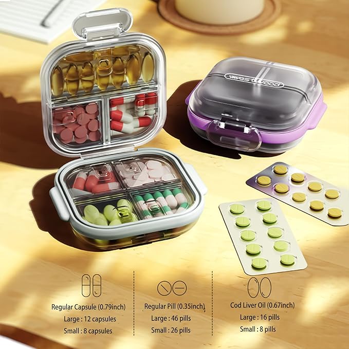 Travel Pill Organizer - Airtight Medicine Case for Traveling Portable Pharmacy Box with Labels Vitamin Container 7 Compartment Supplement Medication Holder Large Capacity Daily(Pink)