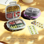 Travel Pill Organizer - Airtight Medicine Case for Traveling Portable Pharmacy Box with Labels Vitamin Container 7 Compartment Supplement Medication Holder Large Capacity Daily (Purple)