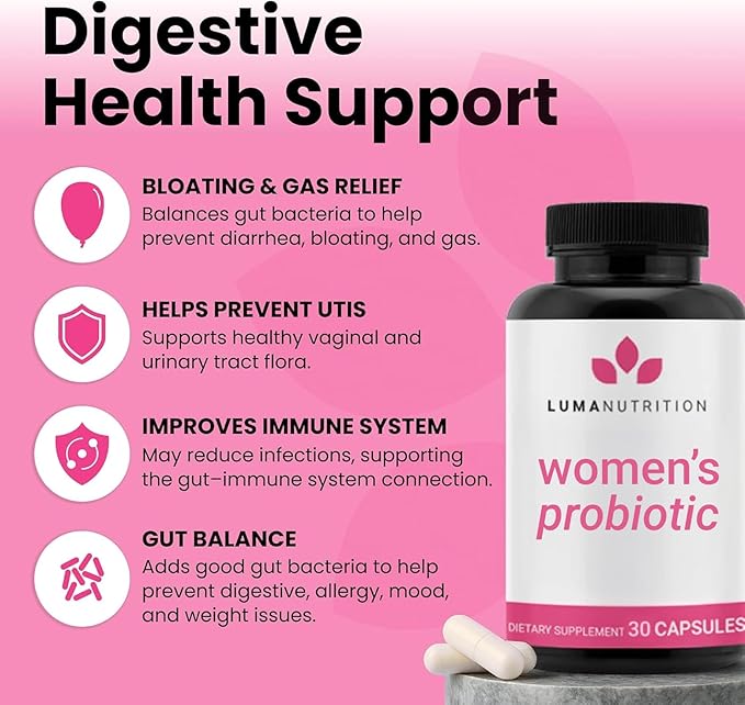 Luma Nutrition Probiotics for Women with Prebiotics - 50 Billion CFU Per Serving - Formulated for Digestive, Immune & Feminine Support - 60 Capsules, 30 Servings