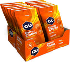 GU Energy Chews, Orange Energy Gummies with Electrolytes, Vegan, Gluten-Free, Kosher, Caffeine-Free, and Dairy-Free On-The-Go Energy for Any Workout, 12 Bags (24 Servings Total)