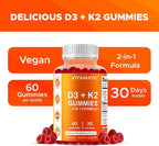 Vitamatic Vitamin D3 & K2 Gummies (2-Pack, 60 Count) Supports Healthy Bones, Heart Health, Calcium Absorption, and Immune Function Plant-Based, Non-GMO, Gluten-Free