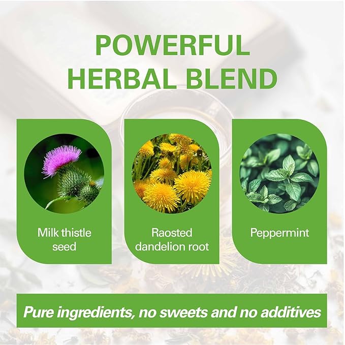 WT WEETEE Roasted Dandelion Root Tea with Milk Thistle and Peppermint, 50 Natural Caffeine-free Herbal Tea Bags for Liver Cleanse