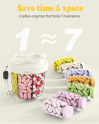 Pill Organizer with 7 Compartments, Pill Box Case for Holding 7 Different Vitamins, Anti-Mix Design for Easy Medication Retrieval. Travel Pill Organizer with 20 Labels. Cute Pill Dispenser（ Beige）